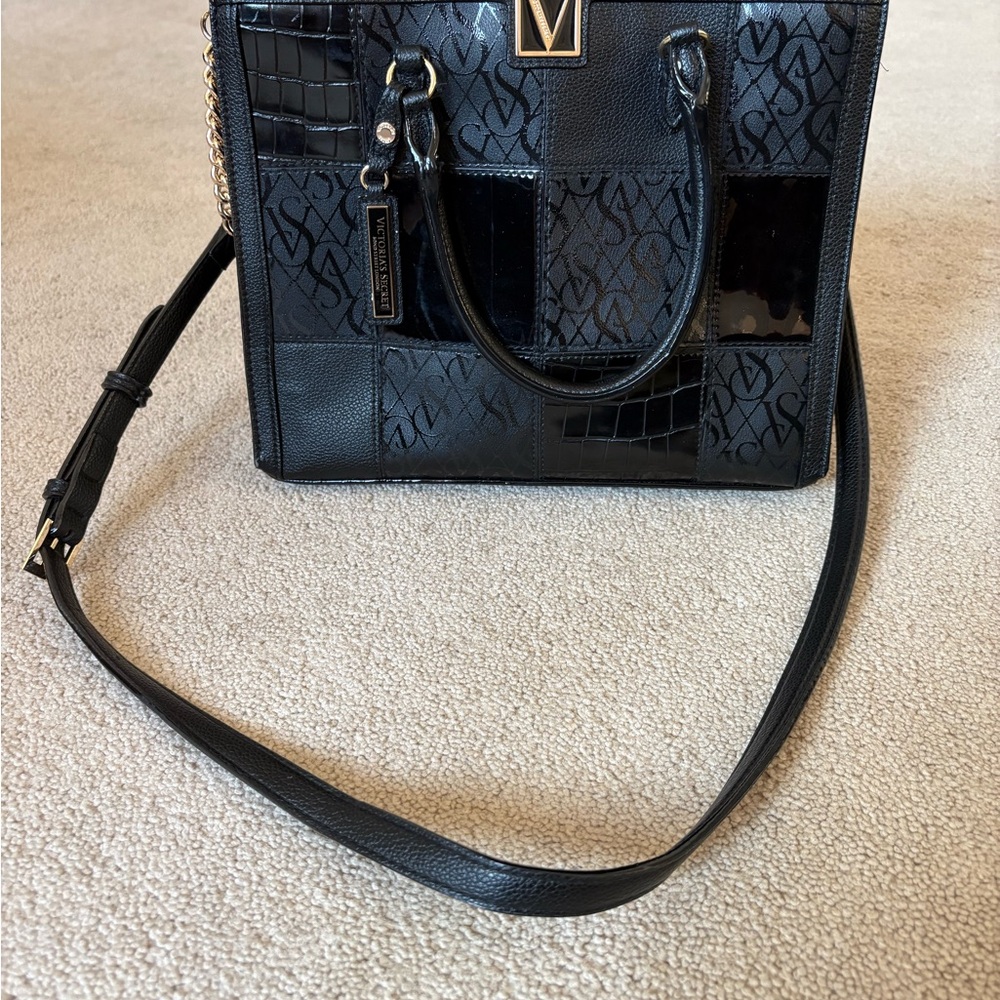 Victoria's Secret Noir Patchwork Structured Satch… - image 2